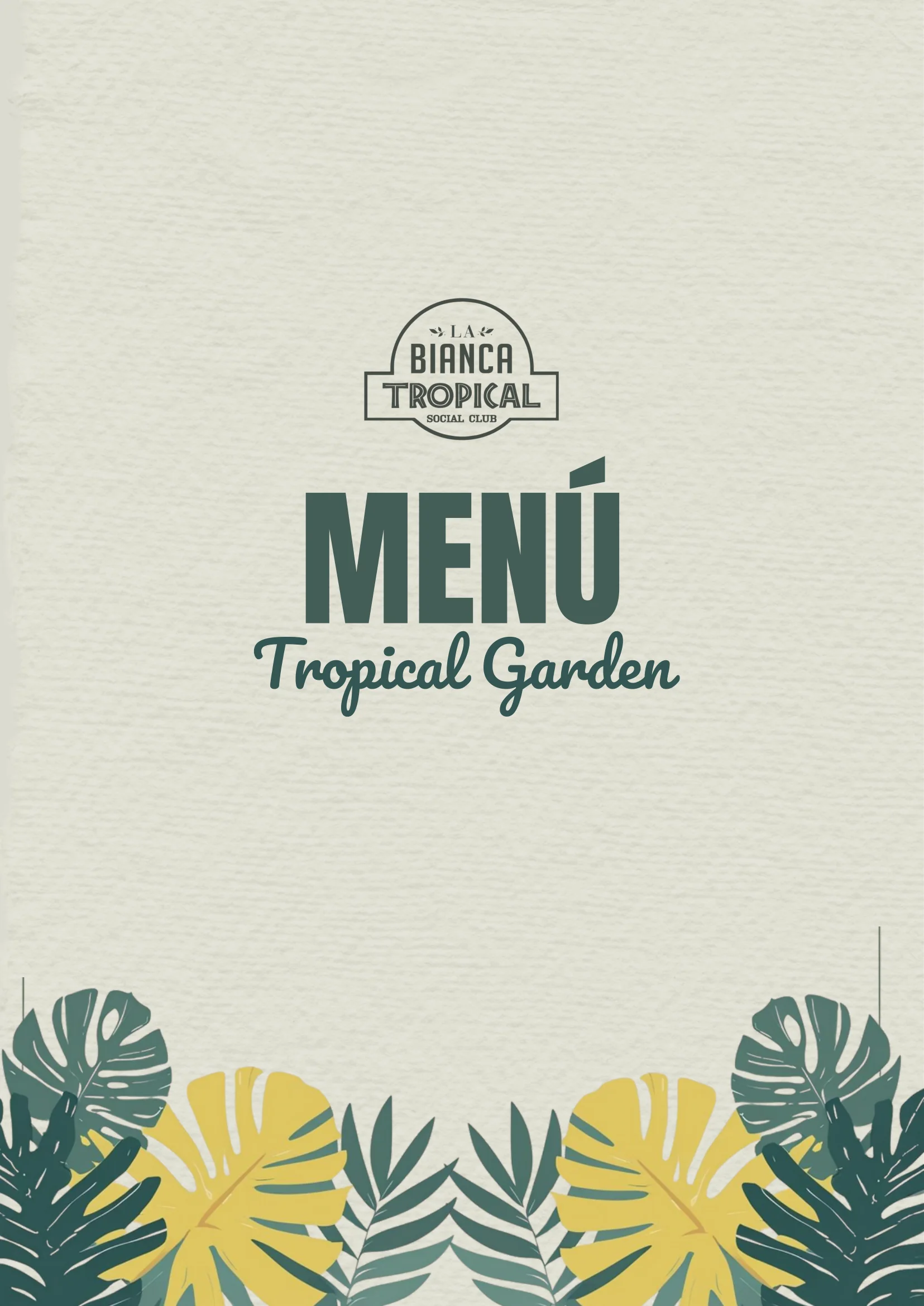 Portada del menú de La Bianca Tropical Social Club