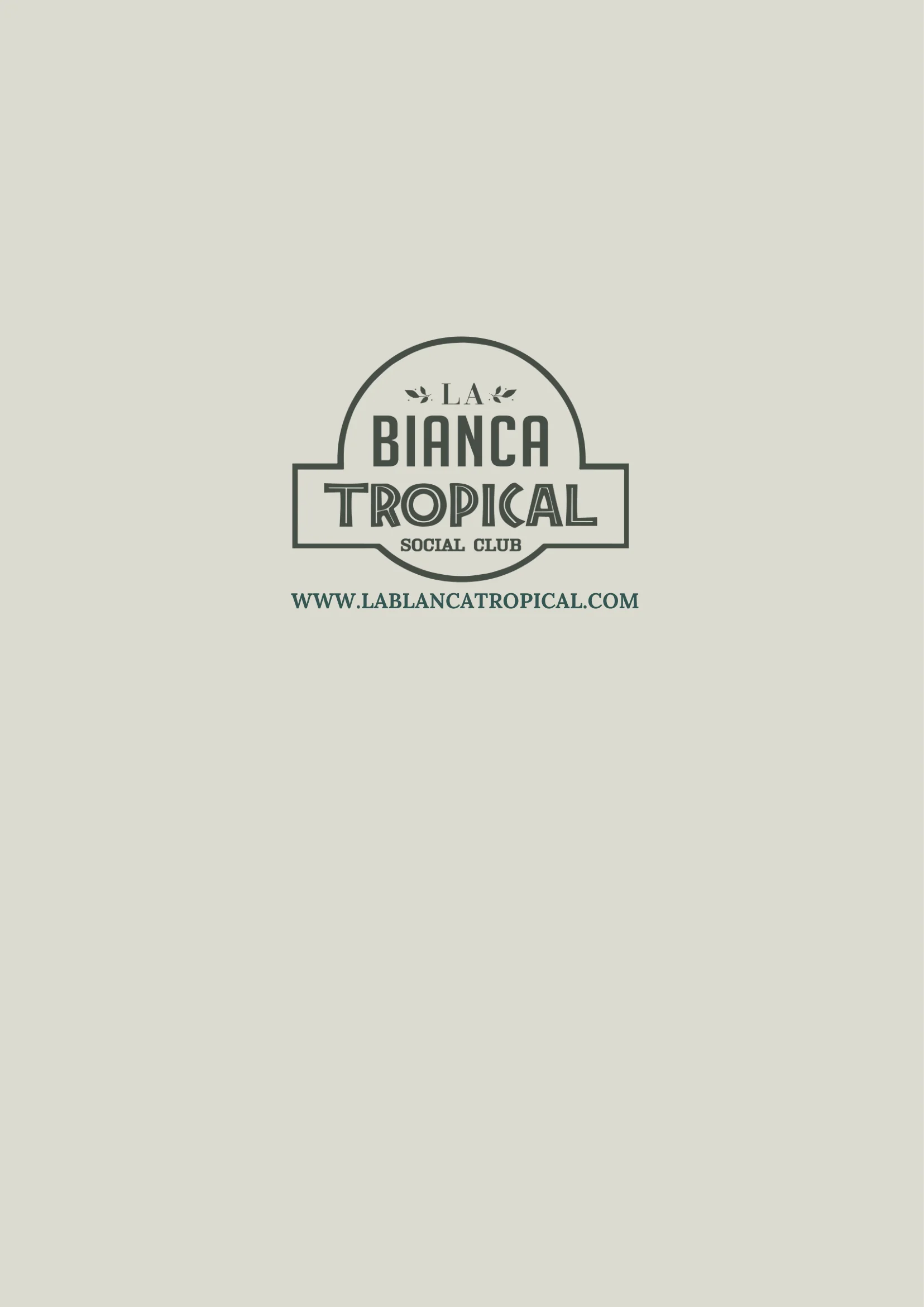 Contraportada del menú de La Bianca Tropical Social Club